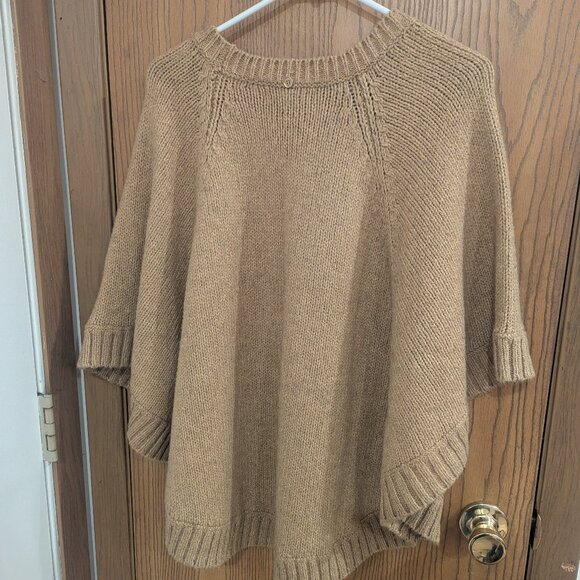 Michael Kors Poncho Sweater Tan/Gold Wool Blend with Gold Tone Logo Accents- L - Picture 6 of 6